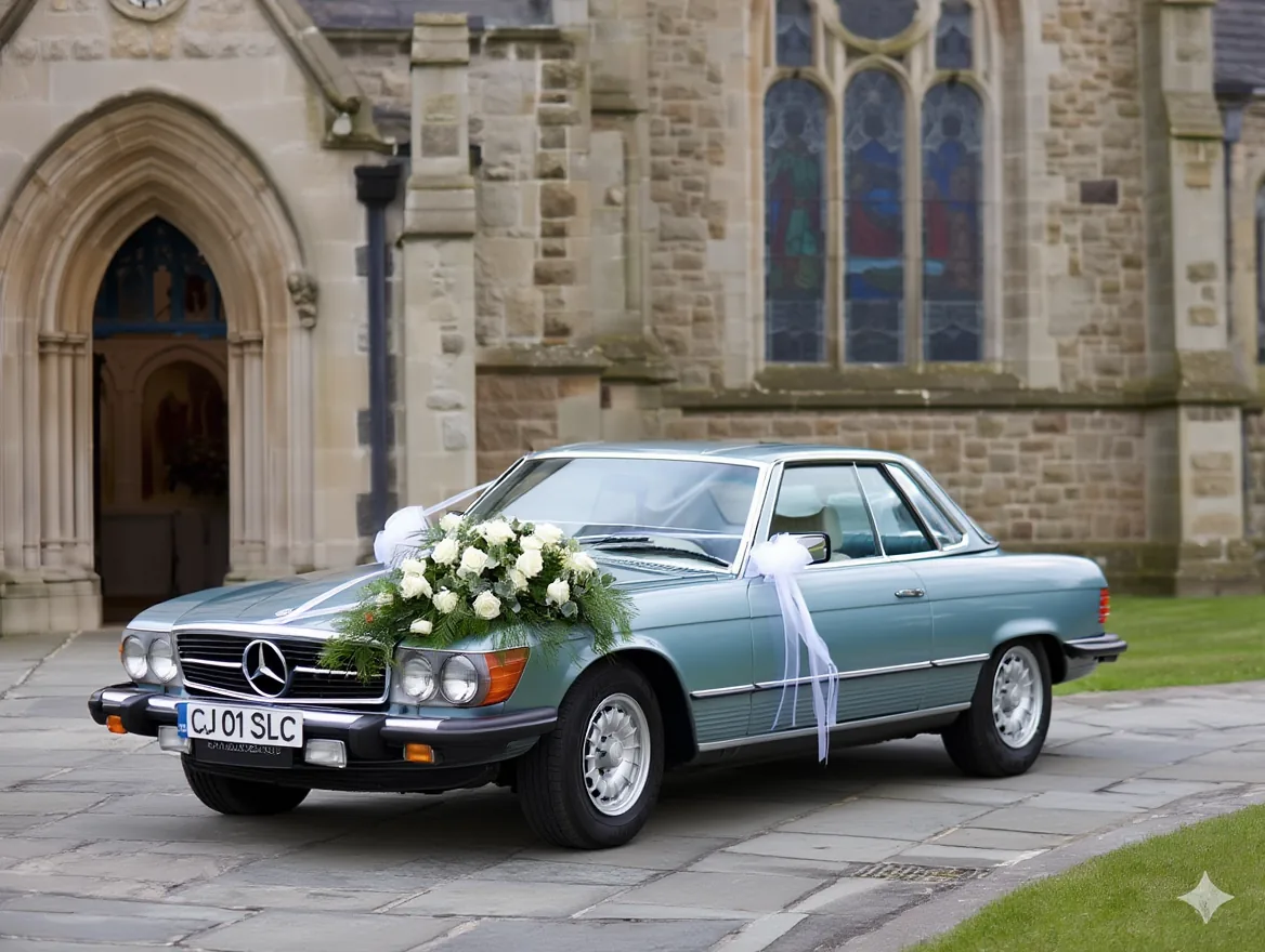 Detaliu Mercedes-Benz 280 SLC restaurat pentru nunți în Cluj